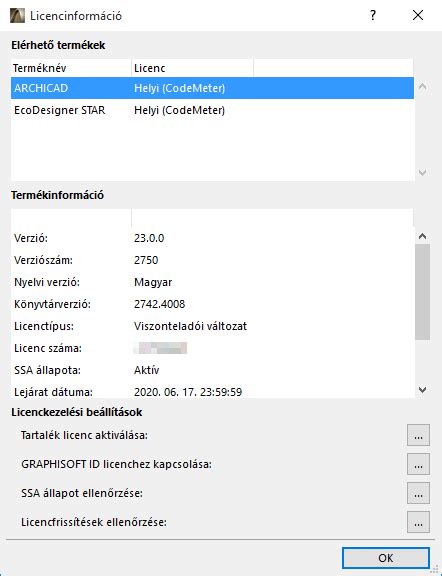 Archicad licenc opciók táblázat