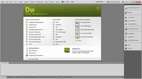 Adobe Dreamweaver CS6 felület