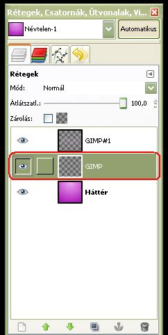 GIMP rétegablak és kijelölés