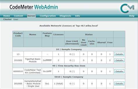 CodeMeter WebAdmin felület