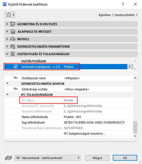 IFC osztályozás Archicadban