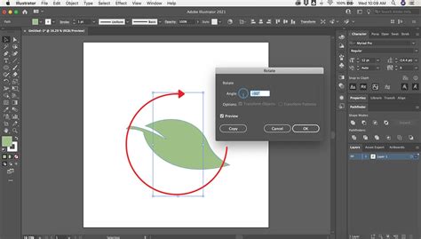 Adobe Illustrator Rotate párbeszédpanel
