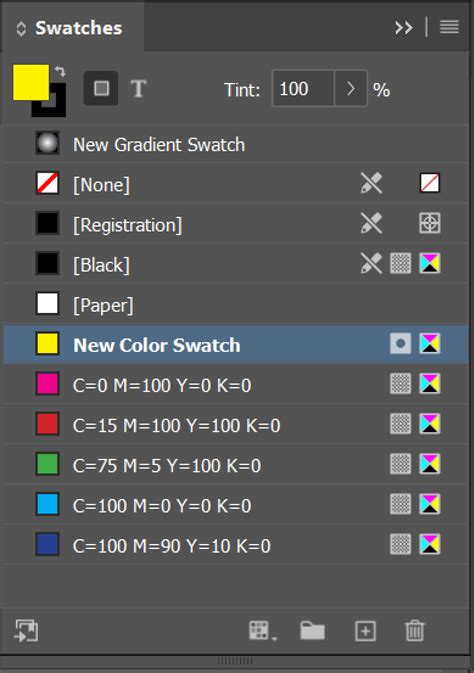 Adobe InDesign Swatches panel