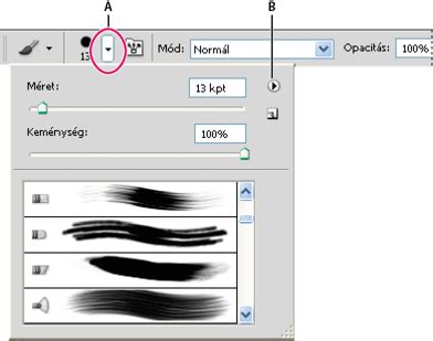 Photoshop legördülő menük és csúszkák illusztrációja