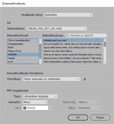 Kereszthivatkozások beállítása InDesignban
