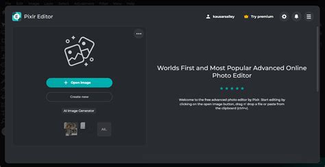 Pixlr Editor felület