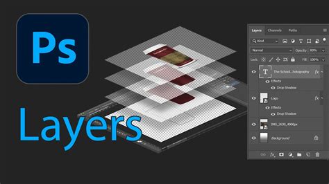 Photoshop Layers panel különböző réteg típusokkal