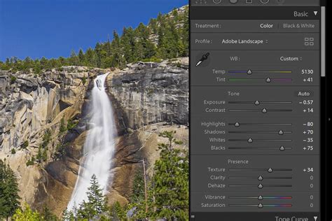 Lightroom Basic panel fényerő és kontraszt beállításokkal