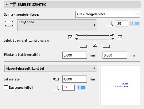 Archicad emeletszint vonalak megjelenítése metszeten