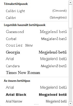 Betűtípusok listája a Photoshopban