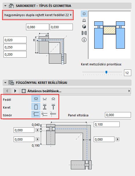 Archicad függönyfal keret típusok