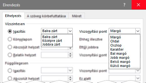 Szövegdoboz elrendezési lehetőségek