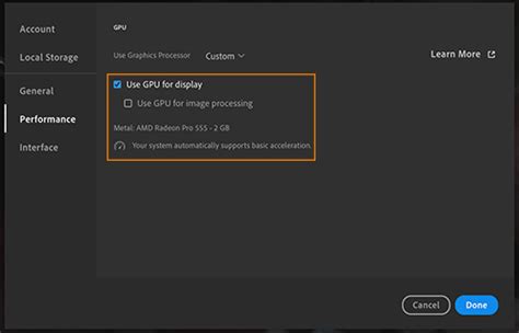 Adobe Lightroom GPU beállítások