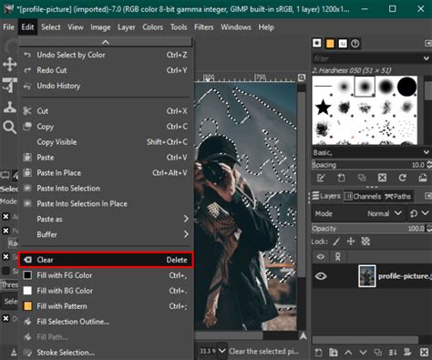 GIMP réteg törlése átlátszósággal
