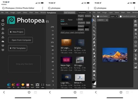 Photopea és Pixlr felületeinek összehasonlítása