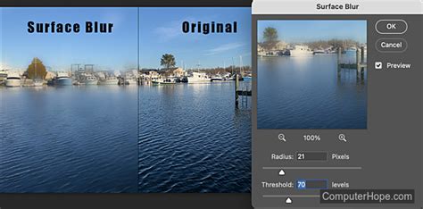 Photoshop Surface Blur szűrő beállításai