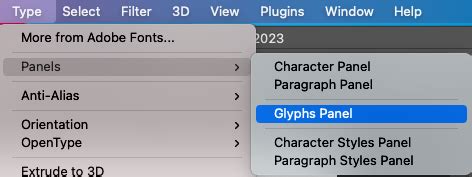 Glyphs panel a Photoshopban