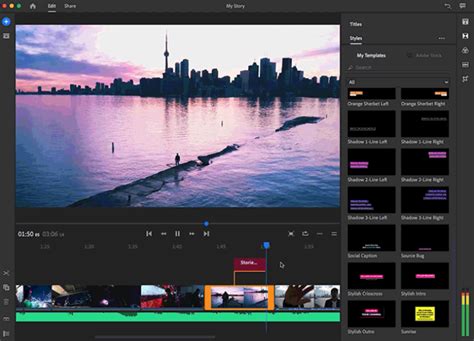 Adobe Premiere Rush felület