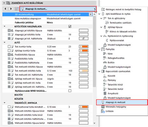 ARCHICAD felület katalógus felugró ablak