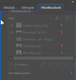 Hivatkozások panel InDesignban