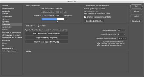 Photoshop teljesítmény beállítások